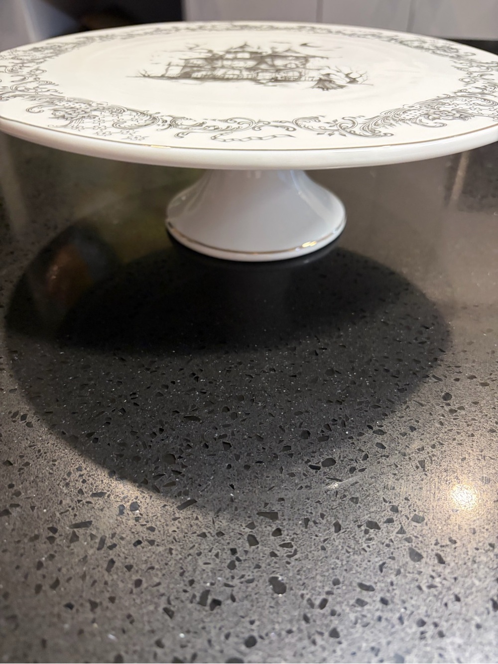 Monterey Bay Black and White Gothic Haunted Rococo House Cake Platter
